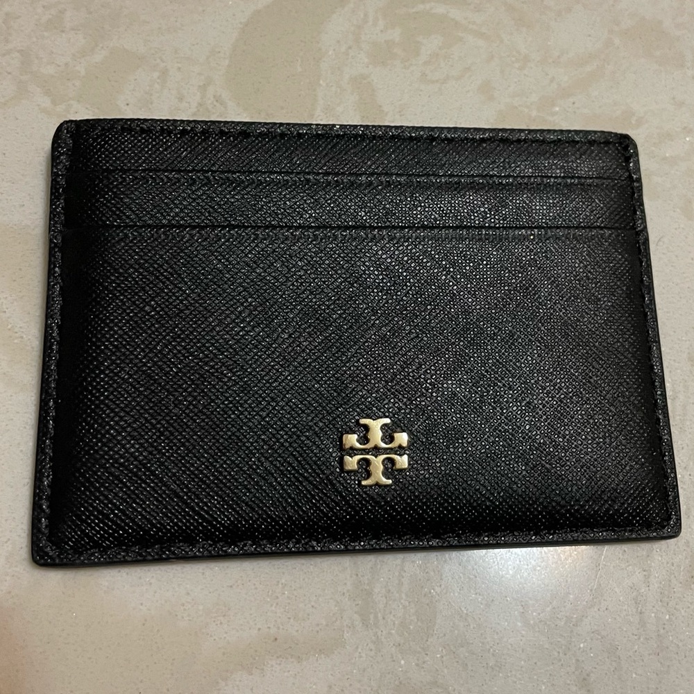 Tory Burch Emerson Slim Card Case Wallet In Black- like new!